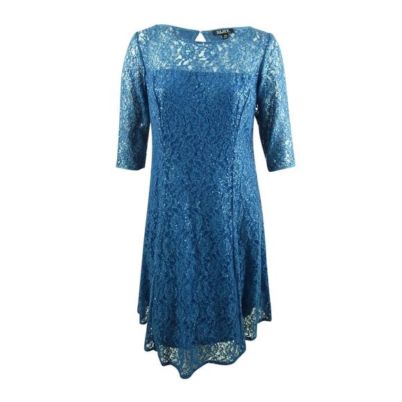 SL Fashions Women's Sequined Lace Dress Black Size 18W